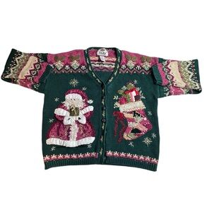 Vintage Tiara Festive Green and Pink Christmas Cardigan